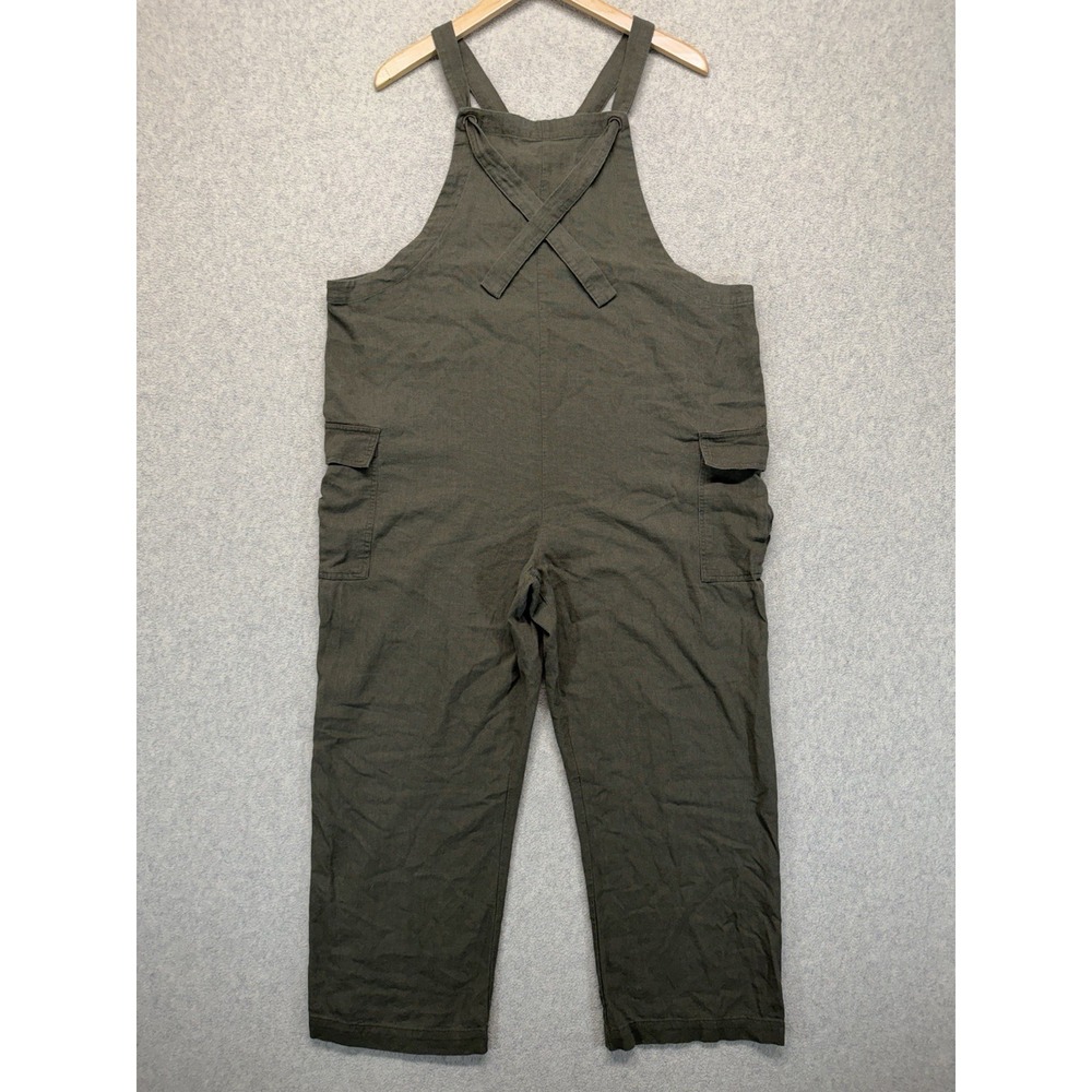 Ripe Maternity Olive Utility Overalls Cargo Jumpsuit Linen‎ Blend Size L